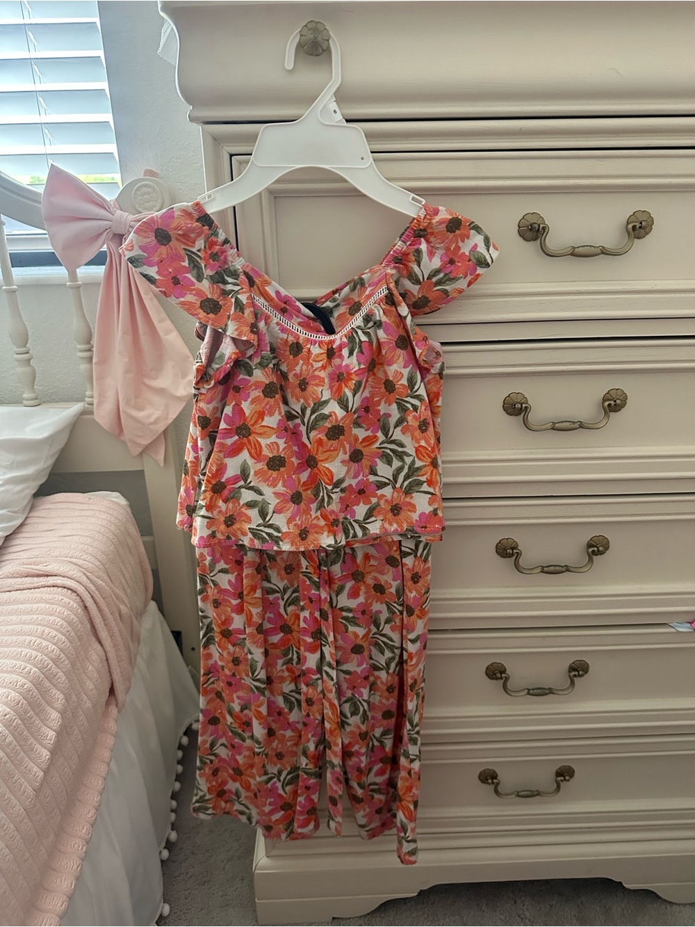 btween Pink Floral Off-Shoulder Pant and Blouse